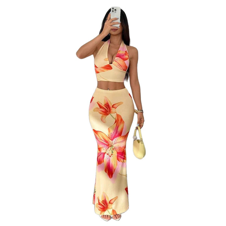 Damen Zweiteiliges Sommeroutfit mit floralem Design und elegantem V-Ausschnitt Echo Archiv
