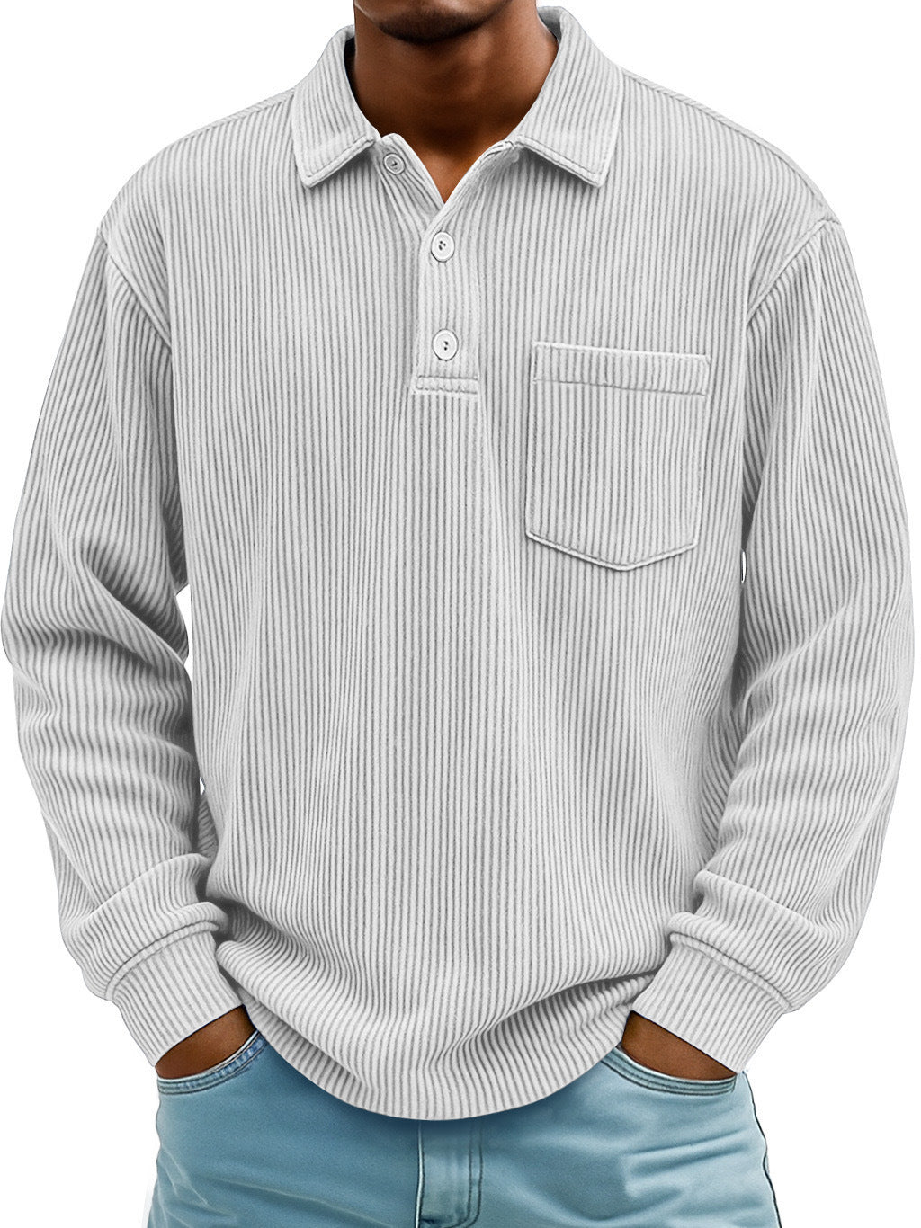 Herren Lässiger Longsleeve Poloshirt aus strukturiertem Stoff Echoarchiv