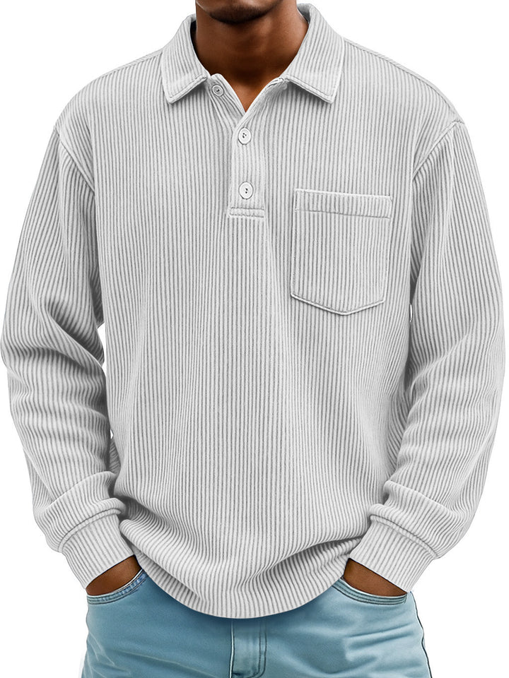 Herren Lässiger Longsleeve Poloshirt aus strukturiertem Stoff Echoarchiv