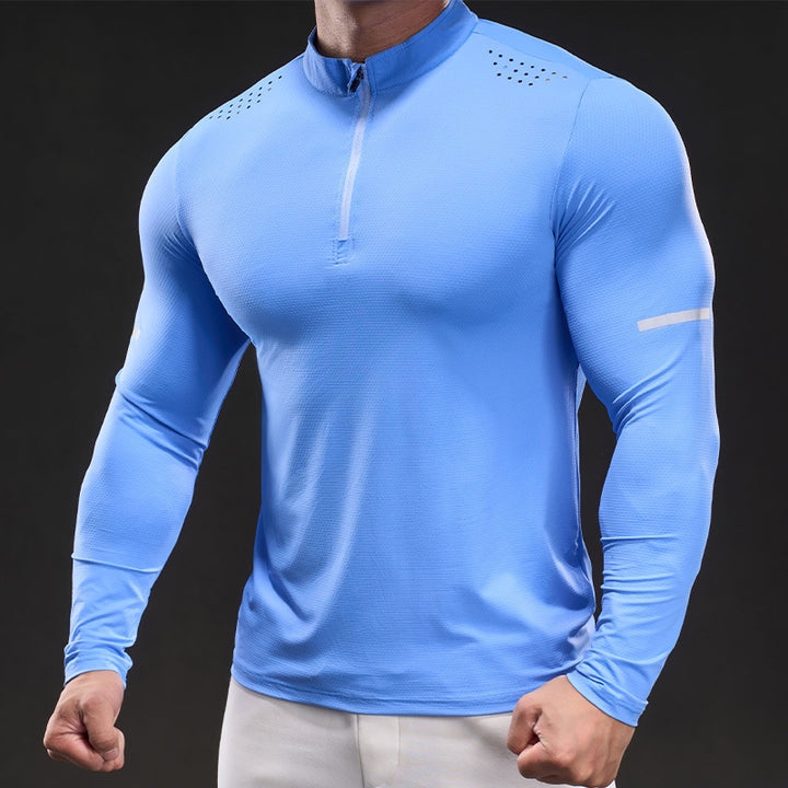 Herren Kompressions-Trainingsshirt mit kurzem Reißverschluss und atmungsaktiver Mesh‑Struktur Echoarchiv