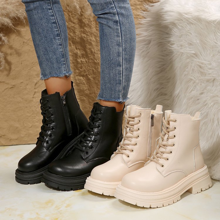 Damen Plateau-Lug-Boots mit Schnürung, seitlichem Reißverschluss und gepolstertem Komfort-Fußbett Echo Archiv