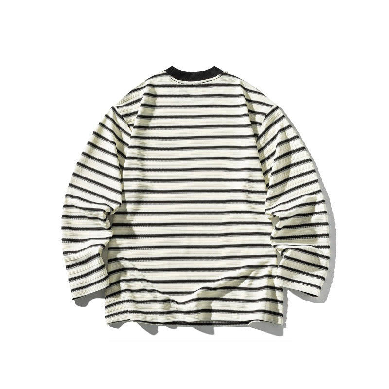 Unisex Gestreiftes Oversize-Langarmshirt aus Baumwollmix mit geripptem Rundhals Echoarchiv