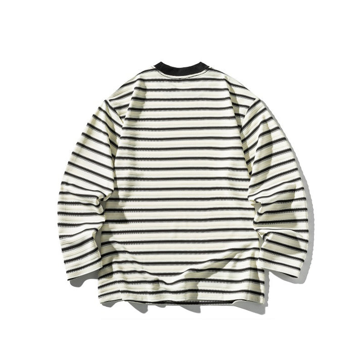 Unisex Gestreiftes Oversize-Langarmshirt aus Baumwollmix mit geripptem Rundhals Echoarchiv