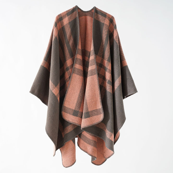 Damen Oversize-Webponcho im kastigen Kimono-Fall mit geometrischer Karo-Struktur Echo Archiv