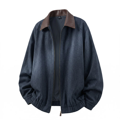 Herren Oversized Denim-Blouson mit Lederbesatz und Reißverschluss Echo Archiv