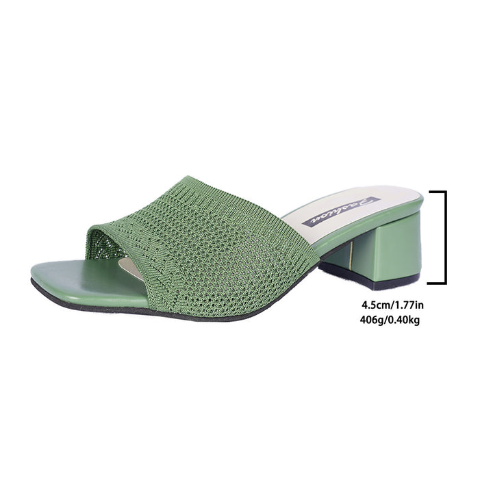Damen nan luftige Strick-Slipper mit quadratischer Zehenform gepolstertem Komfortfußbett und mittelhohem Blockabsatz Echo Archiv