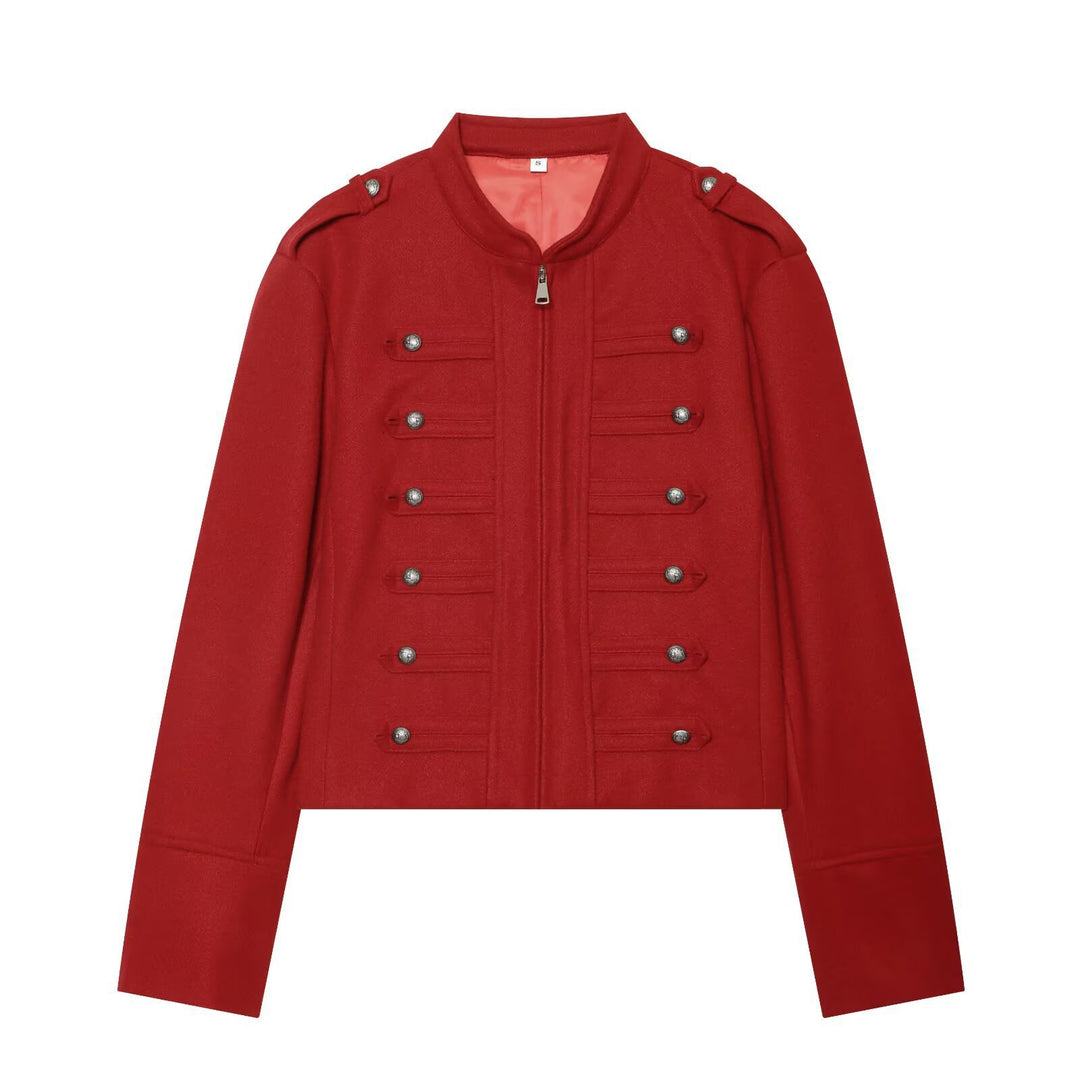 Damen Militärisch inspirierte Cropped Wollmix-Jacke mit Zierknopfreihe und Stehkragen Echo Archiv