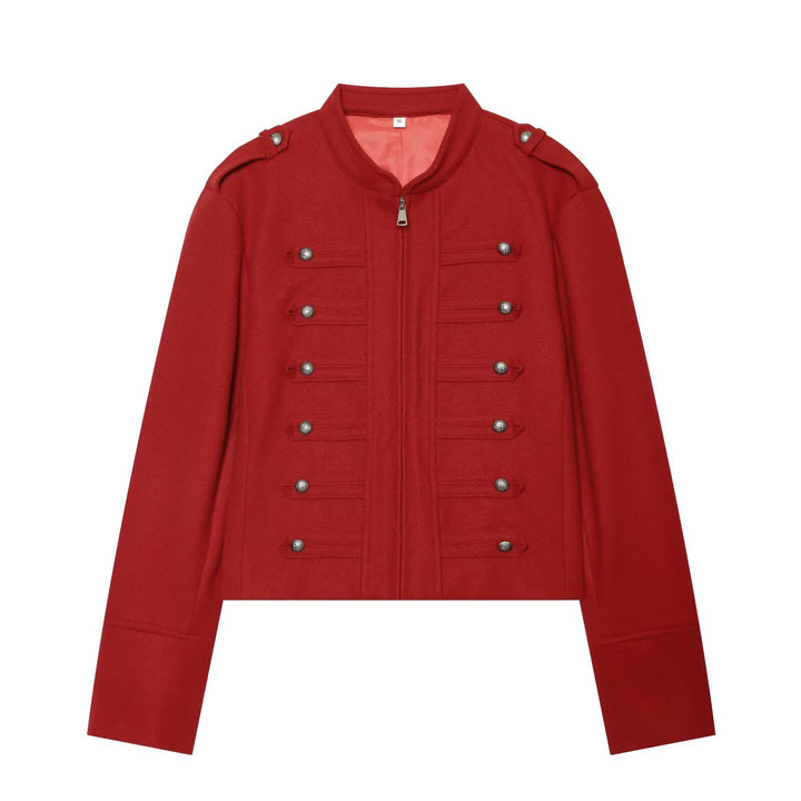 Damen Militärisch inspirierte Cropped Wollmix-Jacke mit Zierknopfreihe und Stehkragen Echo Archiv