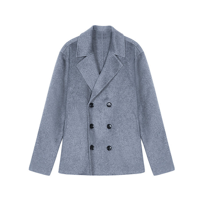 Herren Kurzer Doppelreiher Wollmix-Peacoat mit Reverskragen und Thermofutter Echoarchiv