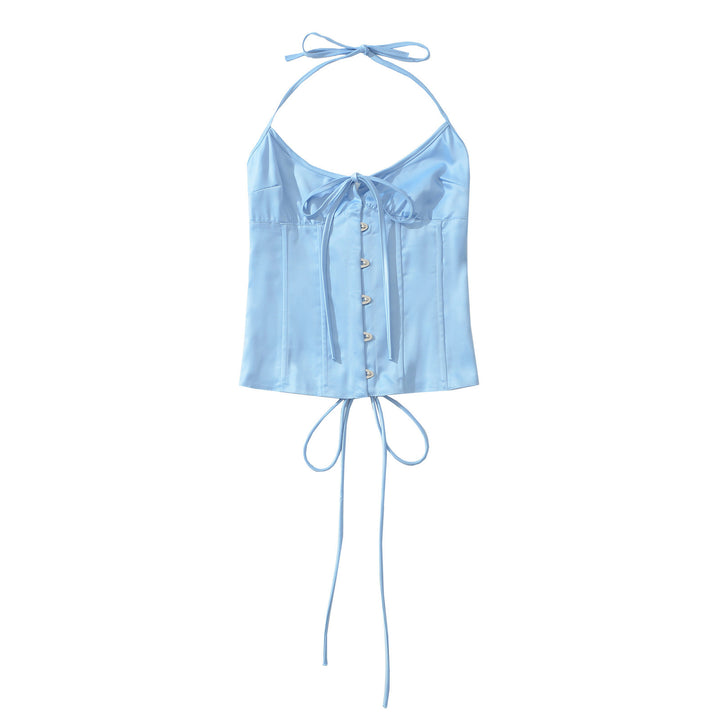 Damen Satin-Nachtkleid mit dekorativen Bindebändern und Knopfleiste Echo Archiv