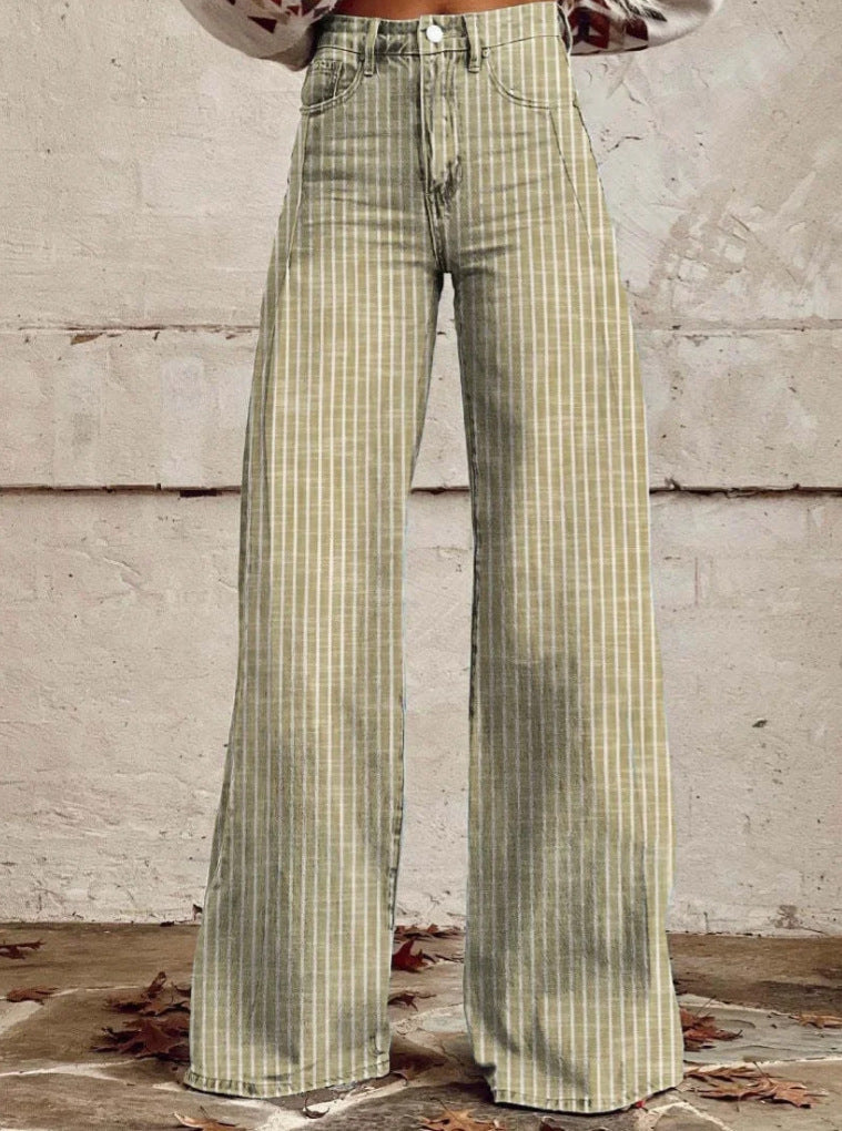 Damen nan weite Hose mit hohem Bund in Leinenoptik und vertikalen Nadelstreifen Schlaghose Echo Archiv