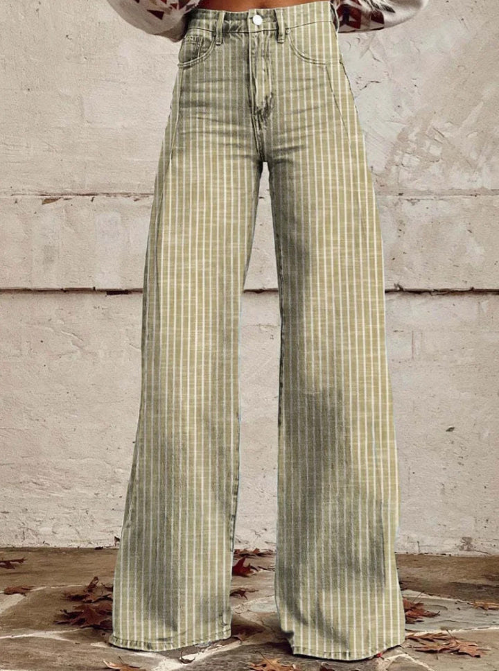 Damen nan weite Hose mit hohem Bund in Leinenoptik und vertikalen Nadelstreifen Schlaghose Echo Archiv