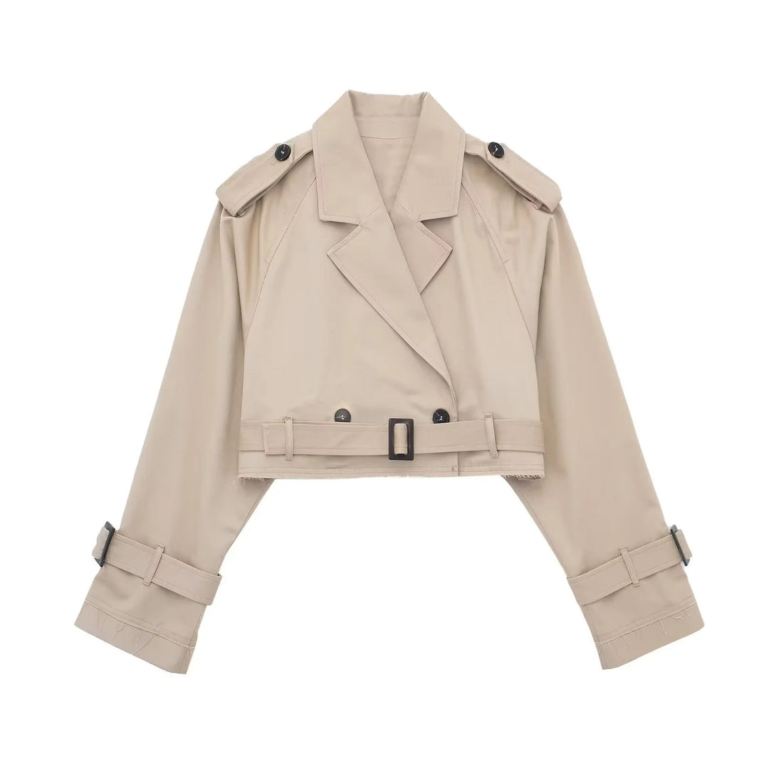 Damen kurzgeschnittene Trenchjacke mit Epauletten, Taillengürtel und verstellbaren Manschetten Echo Archiv