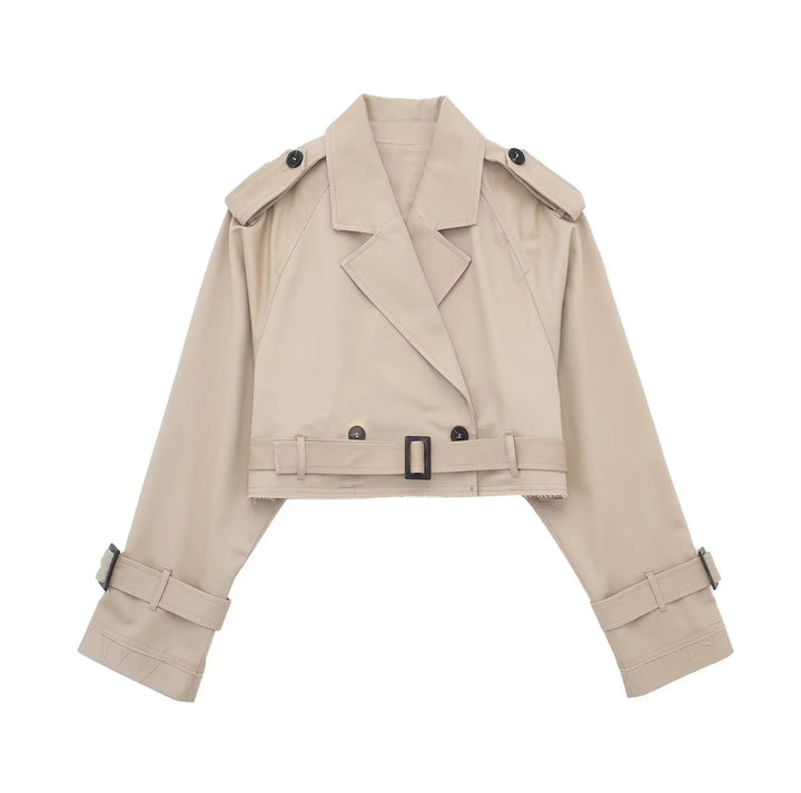 Damen kurzgeschnittene Trenchjacke mit Epauletten, Taillengürtel und verstellbaren Manschetten Echo Archiv