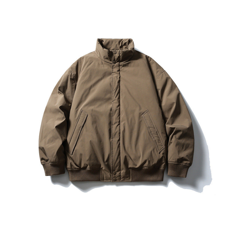 Unisex Kastig geschnittene wattierte Bomberjacke mit hohem Stehkragen und verdeckter Frontblende Echo Archiv