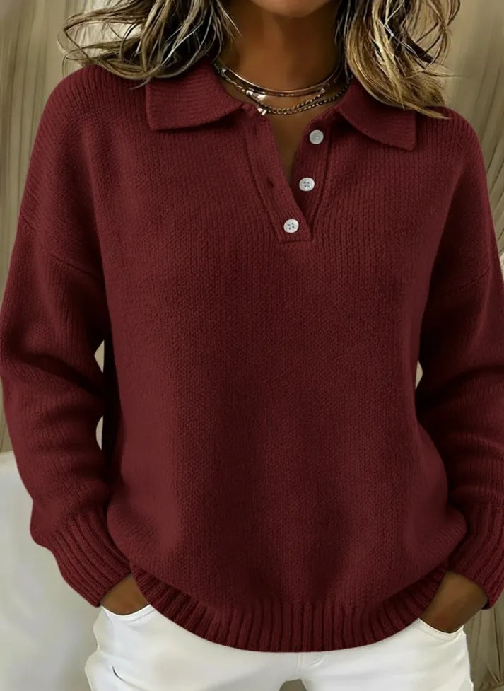 Damen nan kuscheliger Polokragenpullover mit kurzer Knopfleiste und gerippten Bündchen Echo Archiv