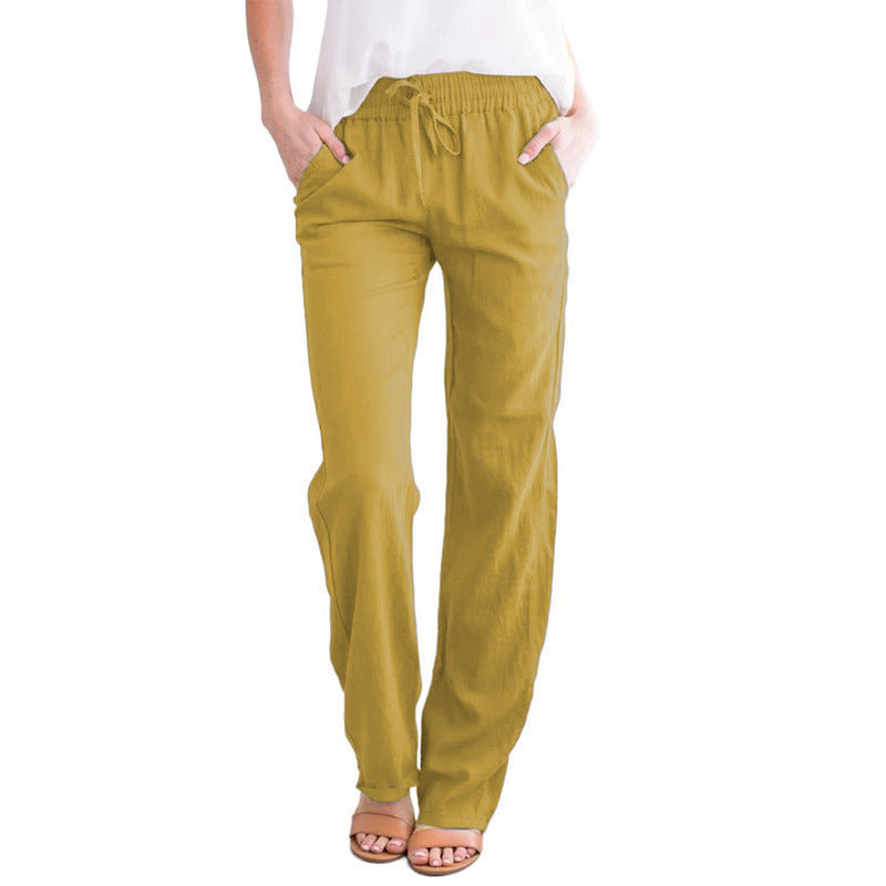 Damen Leichte Leinenoptik Palazzo-Hose mit Gummibund, Tunnelzug und Eingrifftaschen Echoarchiv