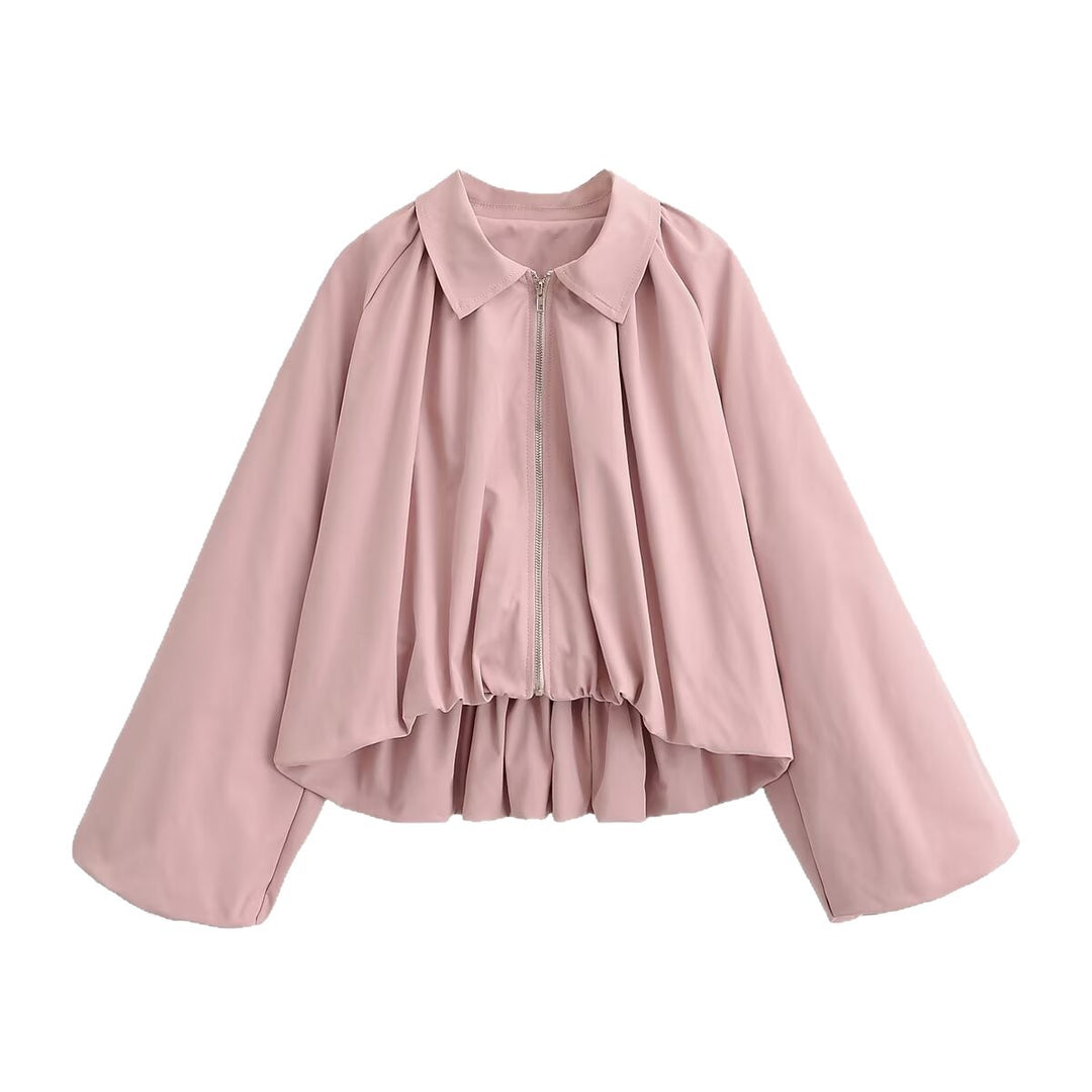 Damen Kurz geschnittene Blousonjacke mit weitem Kimonoärmel und gerafftem Saum Echoarchiv