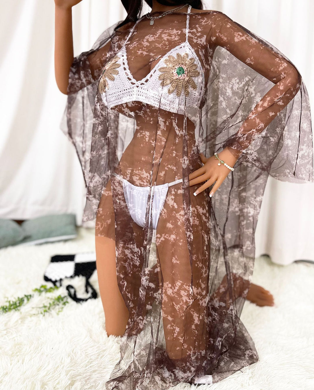 Damen transparenter Strandüberwurf mit bunten Akzenten Echo Archiv