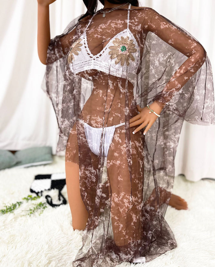 Damen transparenter Strandüberwurf mit bunten Akzenten Echo Archiv
