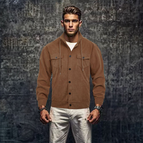 Herren lässige Cordjacke mit Kapuze und praktischen Brusttaschen Echoarchiv