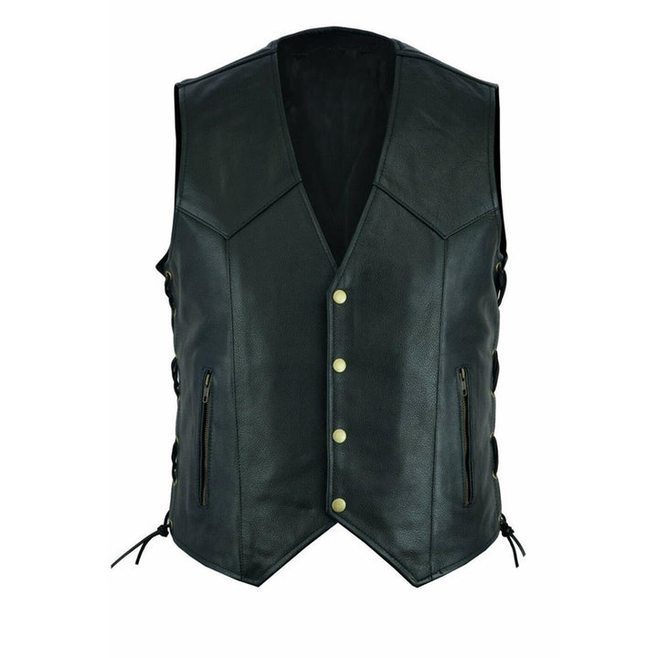 Herren elegante Lederweste mit seitlichen Taschen und praktischen Verschluss Echoarchiv