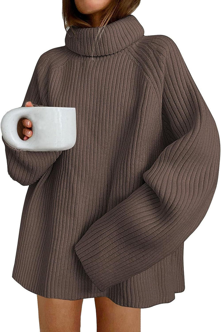 Damen Oversize Pulloverkleid aus Rippstrick mit hohem Rollkragen und voluminösen Ärmeln Echo Archiv
