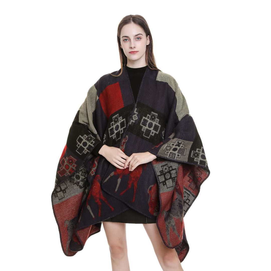 Damen Oversize-Jacquard-Capeponcho mit ornamentaler Webstruktur Echo Archiv