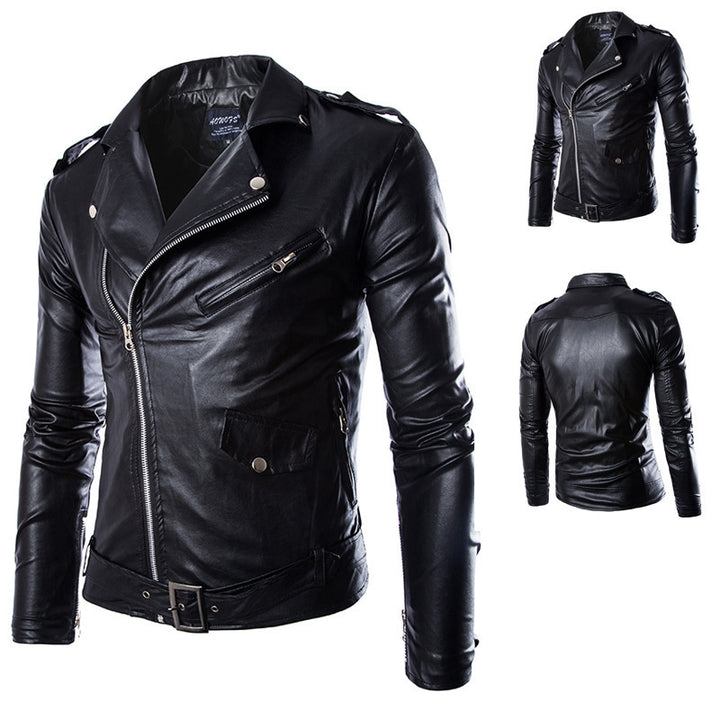 Herren Bikerlederjacke mit asymmetrischem Reißverschluss und praktischen Taschen Echoarchiv