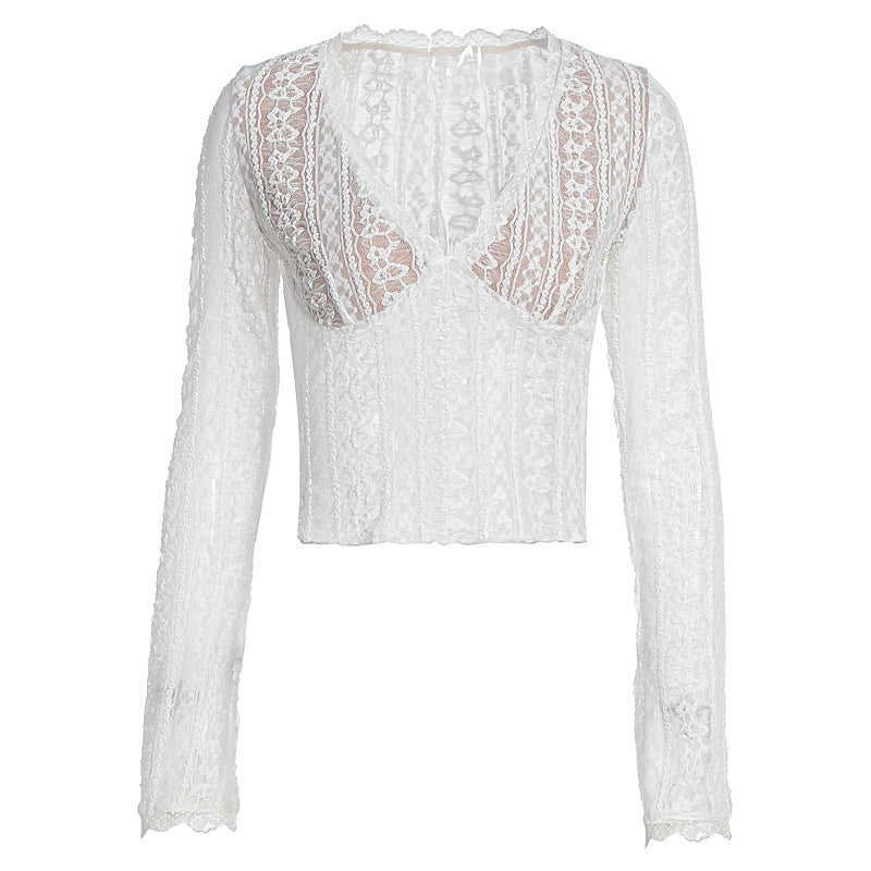 Damen Spitzenbluse mit transparentem Design und langen Ärmeln Echo Archiv
