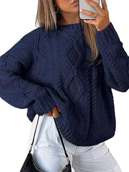 Damen Oversize-Zopfmuster-Pullover aus grobem Strick – Mavelle