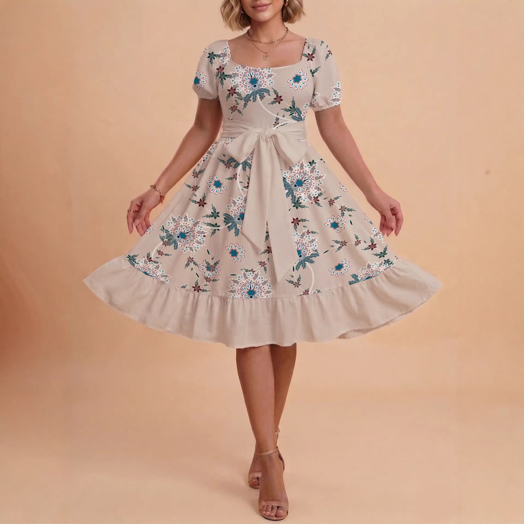 Damen Blumenkleid mit taillierbarem Gürtel und voluminösen Ärmeln Echo Archiv