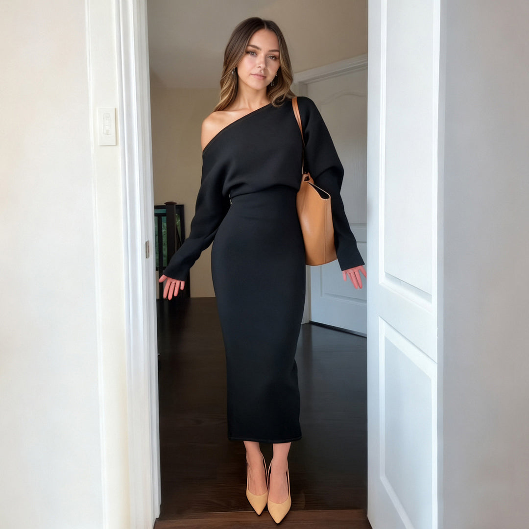 Damen nan figurbetontes Midikleid mit Fledermausärmeln und taillierter Passe Echo Archiv