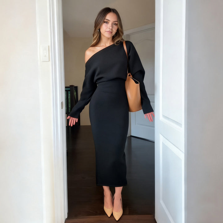 Damen nan figurbetontes Midikleid mit Fledermausärmeln und taillierter Passe Echo Archiv