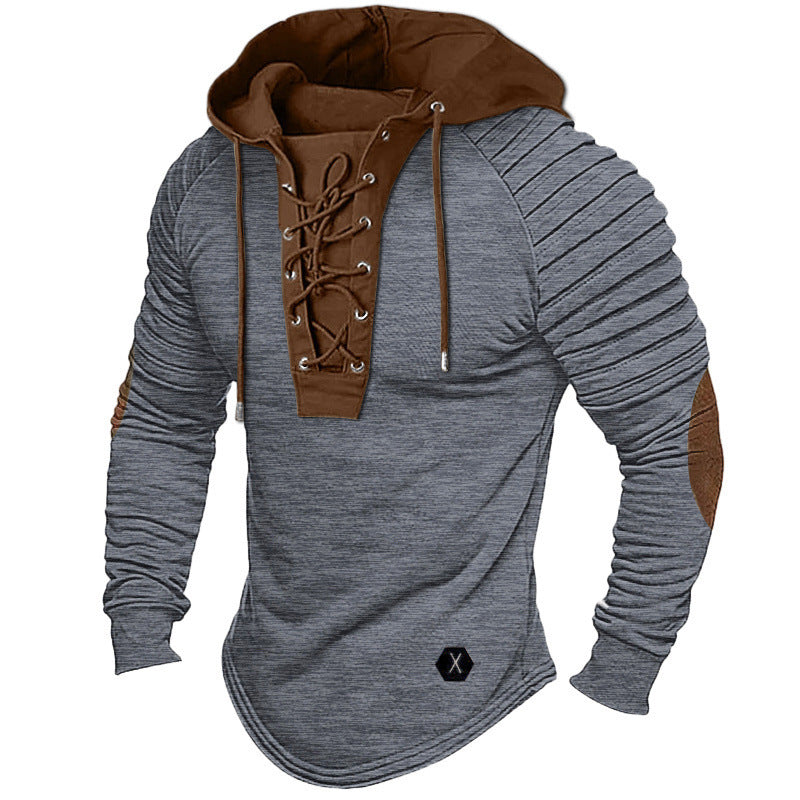 Herren lässiger Kapuzenpullover mit modischem Schnürdesign und strukturierten Ärmeln Echoarchiv