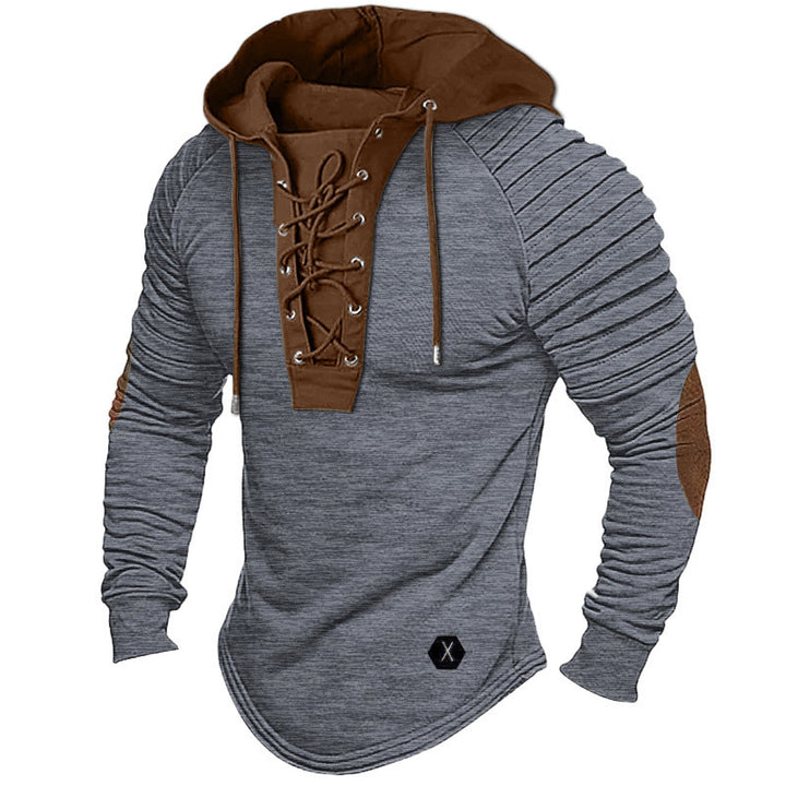 Herren lässiger Kapuzenpullover mit modischem Schnürdesign und strukturierten Ärmeln Echoarchiv