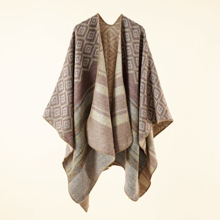 Damen Jacquard-Überwurf mit geometrischem Quadratmuster und offener Front – Avérine