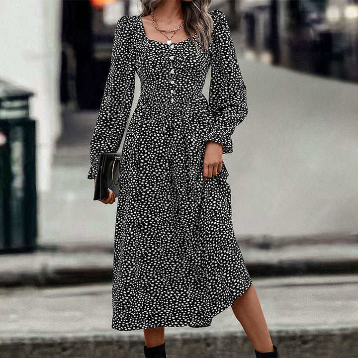 Damen Midikleid mit eckigem Ausschnitt, taillierter Smokpassform und Knopfleiste Echoarchiv