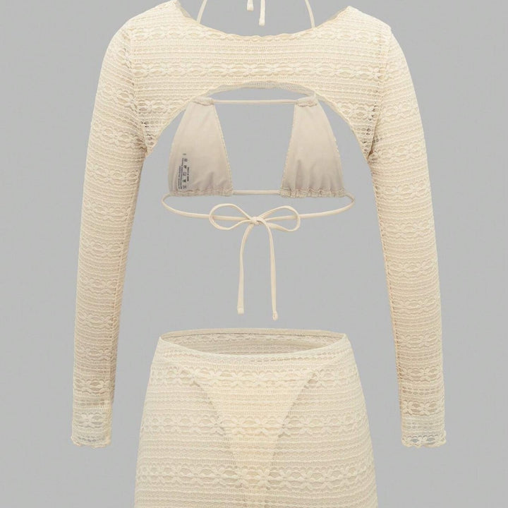Damen Bikini-Set mit langärmligem Oberteil und hoch geschnittenem Rock Echo Archiv