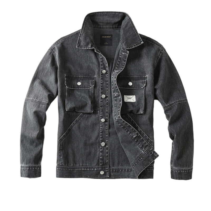 Herren Utility-Denimjacke mit Oversized-Brusttaschen und durchgehender Knopfleiste Echoarchiv