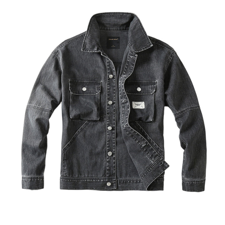 Herren Utility-Denimjacke mit Oversized-Brusttaschen und durchgehender Knopfleiste Echoarchiv
