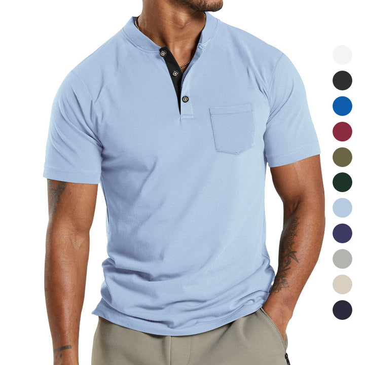 Herren Kurzarm-Henley-T-Shirt mit praktischer Brusttasche und modernem Kragen Echoarchiv