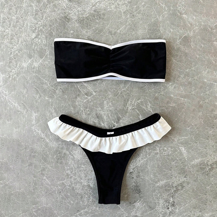 Damen Bandeau-Bikini mit fließendem Rüschendesign und verstellbarem Höschen Echo Archiv