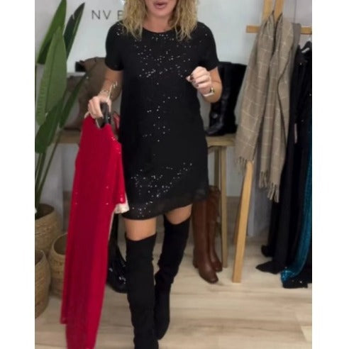 Damen nan funkelndes Shift-Minikleid mit Paillettenbesatz und transparentem Saum Echo Archiv