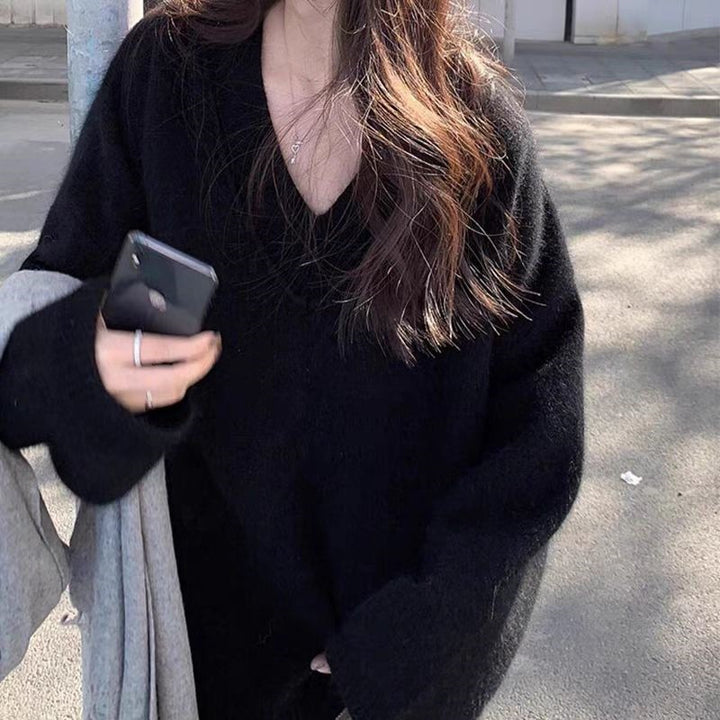 Damen Oversize V-Ausschnitt-Pullover im Mohair‑Look Echoarchiv