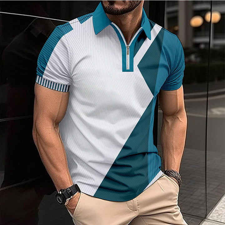 Herren Kurzarm Poloshirt mit modernem Reißverschluss und geometrischem Design Echoarchiv