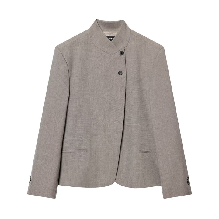 Damen Kurzer taillierter Blazer mit Stehkragen und asymmetrischer Knopfleiste Echo Archiv