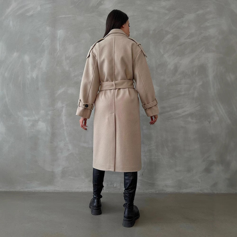 Damen Oversize Wollmix-Mantel mit doppelreihiger Knopfleiste und Taillengürtel Echoarchiv