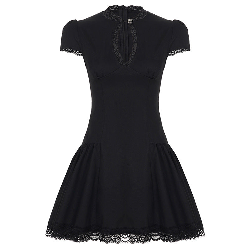 Damen verspieltes Puffärmel-Kleid mit Spitzenbesatz Echo Archiv