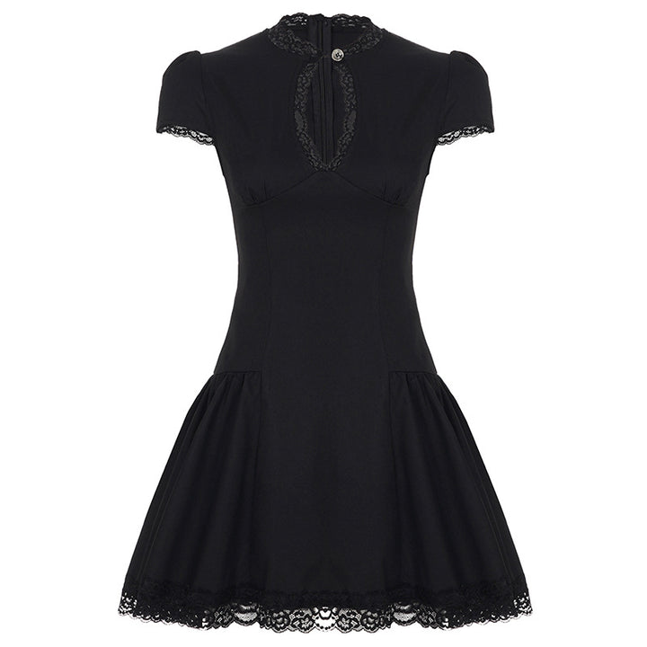 Damen verspieltes Puffärmel-Kleid mit Spitzenbesatz Echo Archiv